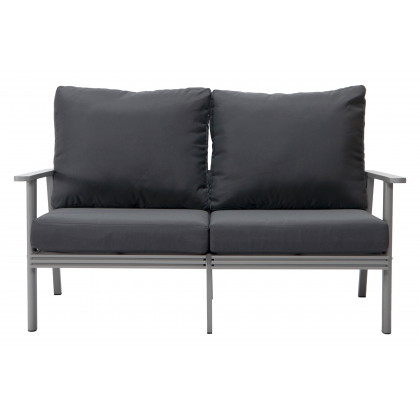 LeisureMod Walbrooke Modern Outdoor Patio Loveseat with Gray Aluminum Frame and Removable Cushions - Charcoal