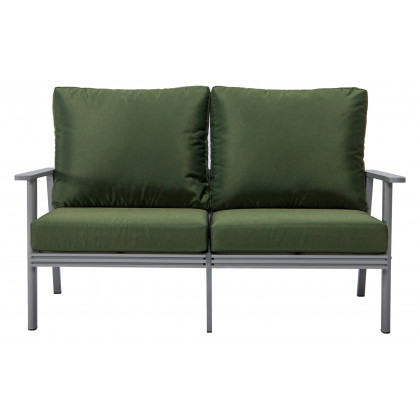 LeisureMod Walbrooke Modern Outdoor Patio Loveseat with Gray Aluminum Frame and Removable Cushions - Green