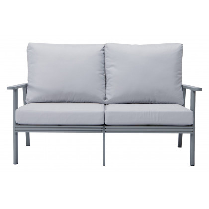 LeisureMod Walbrooke Modern Outdoor Patio Loveseat with Gray Aluminum Frame and Removable Cushions - Light Gray