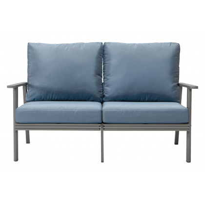 LeisureMod Walbrooke Modern Outdoor Patio Loveseat with Gray Aluminum Frame and Removable Cushions - Navy Blue