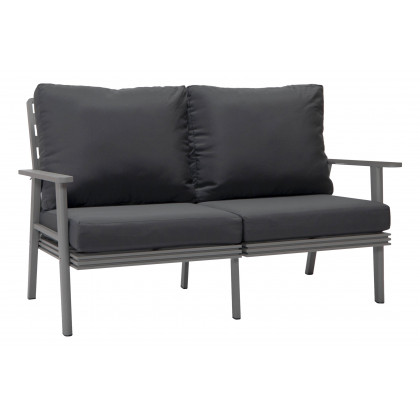 LeisureMod Walbrooke Modern 3-Piece Outdoor Patio Set with Gray Aluminum Frame - Charcoal