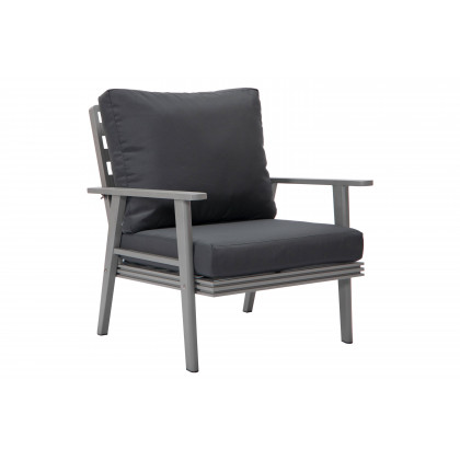 LeisureMod Walbrooke Modern 3-Piece Outdoor Patio Set with Gray Aluminum Frame - Charcoal