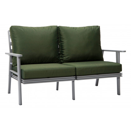 LeisureMod Walbrooke Modern 3-Piece Outdoor Patio Set with Gray Aluminum Frame - Green