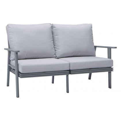 LeisureMod Walbrooke Modern 3-Piece Outdoor Patio Set with Gray Aluminum Frame - Light Gray