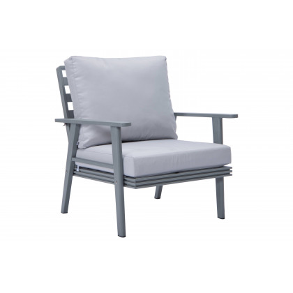 LeisureMod Walbrooke Modern 3-Piece Outdoor Patio Set with Gray Aluminum Frame - Light Gray