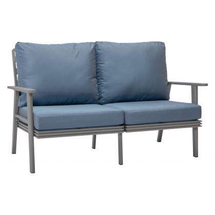 LeisureMod Walbrooke Modern 3-Piece Outdoor Patio Set with Gray Aluminum Frame - Navy Blue