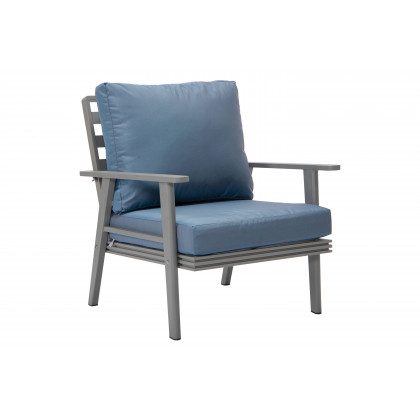 LeisureMod Walbrooke Modern 3-Piece Outdoor Patio Set with Gray Aluminum Frame - Navy Blue