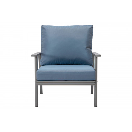 LeisureMod Walbrooke Modern 3-Piece Outdoor Patio Set with Gray Aluminum Frame - Navy Blue