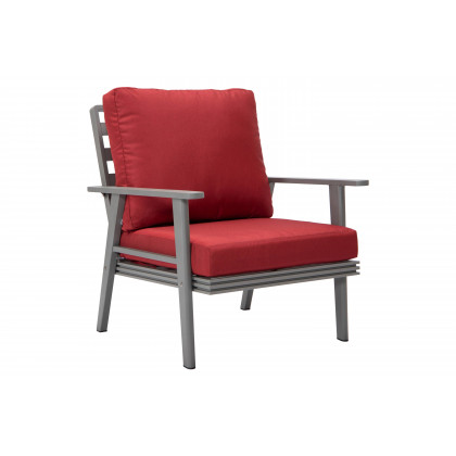 LeisureMod Walbrooke Modern 3-Piece Outdoor Patio Set with Gray Aluminum Frame - Red