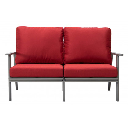 LeisureMod Walbrooke Modern 3-Piece Outdoor Patio Set with Gray Aluminum Frame - Red