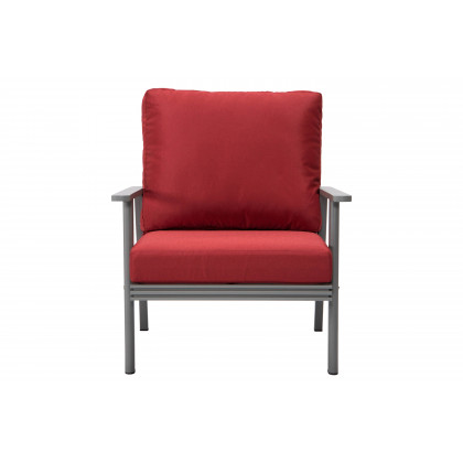 LeisureMod Walbrooke Modern 3-Piece Outdoor Patio Set with Gray Aluminum Frame - Red