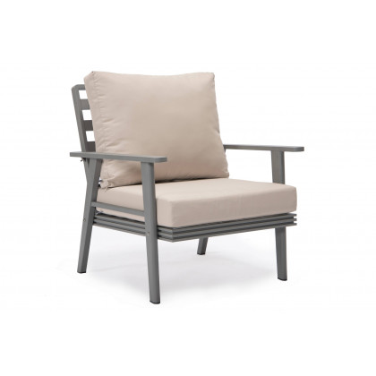 LeisureMod Walbrooke Modern Gray Patio Conversation With Square Fire Pit With Slats Design & Tank Holder - Beige