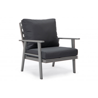LeisureMod Walbrooke Modern Gray Patio Conversation With Square Fire Pit With Slats Design & Tank Holder - Charcoal