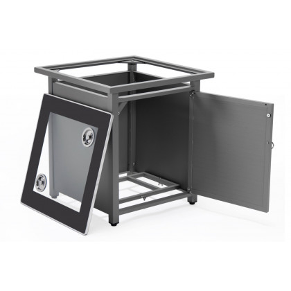 LeisureMod Walbrooke Modern Gray Patio Conversation With Square Fire Pit With Slats Design & Tank Holder - Green