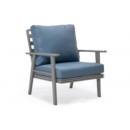 LeisureMod Walbrooke Modern Gray Patio Conversation With Square Fire Pit With Slats Design & Tank Holder - Navy Blue