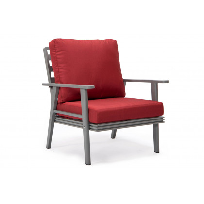 LeisureMod Walbrooke Modern Gray Patio Conversation With Square Fire Pit With Slats Design & Tank Holder - Red
