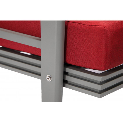 LeisureMod Walbrooke Modern Gray Patio Conversation With Square Fire Pit With Slats Design & Tank Holder - Red