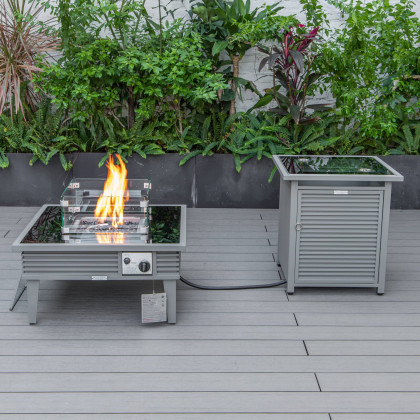 LeisureMod - Walbrooke Outdoor Patio Round Fire Pit and Tank Holder with Slats Design