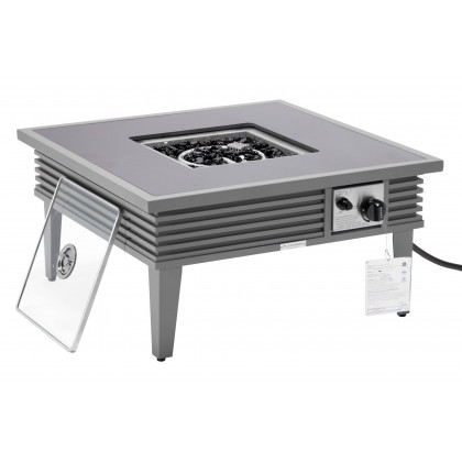 LeisureMod Walbrooke Modern Outdoor Square Fire Pit Table with Powder-Coated Aluminum Frame and Slats Design - Gray