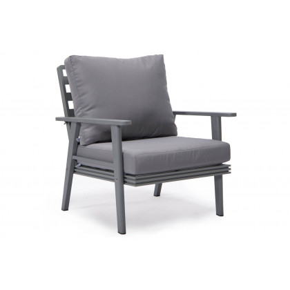 LeisureMod Walbrooke Modern Gray Patio Conversation With Round Fire Pit With Slats Design & Tank Holder - Gray