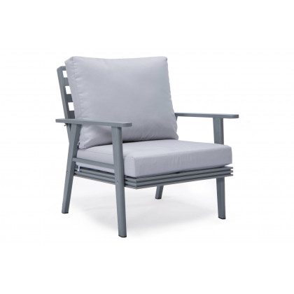LeisureMod Walbrooke Modern Gray Patio Conversation With Round Fire Pit With Slats Design & Tank Holder - Light Gray