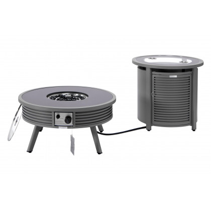 LeisureMod Walbrooke Outdoor Patio Round Fire Pit and Tank Holder with Slats Design - Gray