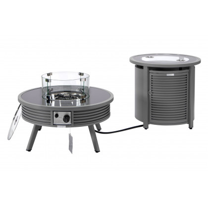 LeisureMod Walbrooke Outdoor Patio Round Fire Pit and Tank Holder with Slats Design - Gray