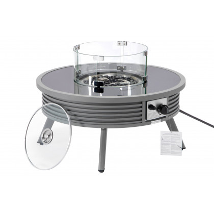 LeisureMod Walbrooke Outdoor Patio Round Fire Pit and Tank Holder with Slats Design - Gray