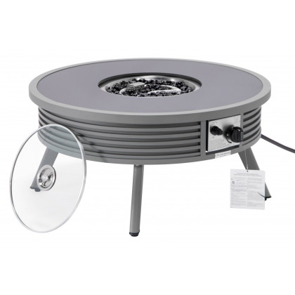 LeisureMod Walbrooke Outdoor Patio Round Fire Pit and Tank Holder with Slats Design - Gray