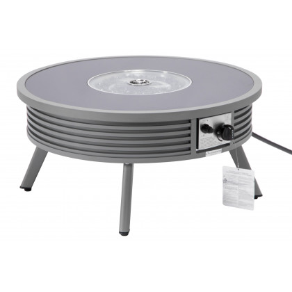 LeisureMod Walbrooke Outdoor Patio Round Fire Pit and Tank Holder with Slats Design - Gray