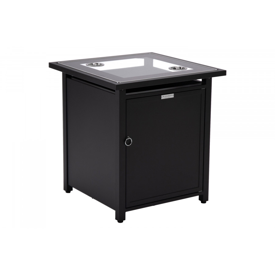 LeisureMod Walbrooke Modern Square Tank Holder Table with Tempered Glass Top and Powder Coated Aluminum - Black