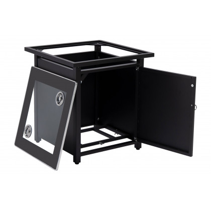 LeisureMod Walbrooke Modern Square Tank Holder Table with Tempered Glass Top and Powder Coated Aluminum - Black