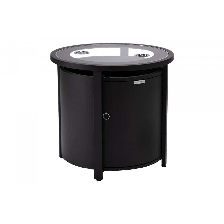 LeisureMod Walbrooke Modern Round Tank Holder Table with Tempered Glass Top and Powder Coated Aluminum - Black