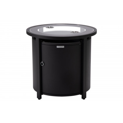 LeisureMod Walbrooke Modern Round Tank Holder Table with Tempered Glass Top and Powder Coated Aluminum - Black