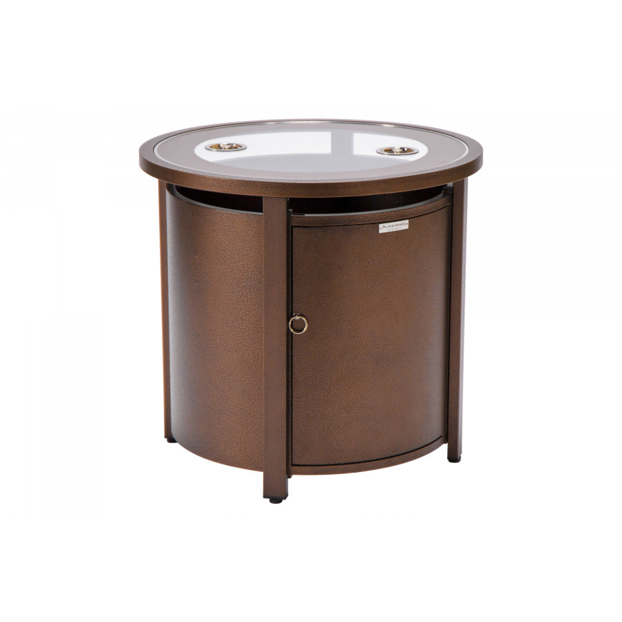 LeisureMod Walbrooke Modern Round Tank Holder Table with Tempered Glass Top and Powder Coated Aluminum - Brown