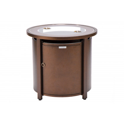 LeisureMod Walbrooke Modern Round Tank Holder Table with Tempered Glass Top and Powder Coated Aluminum - Brown