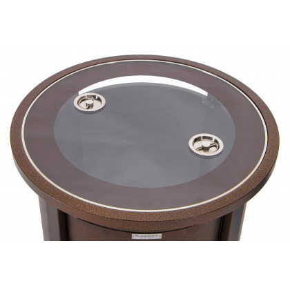 LeisureMod Walbrooke Modern Round Tank Holder Table with Tempered Glass Top and Powder Coated Aluminum - Brown