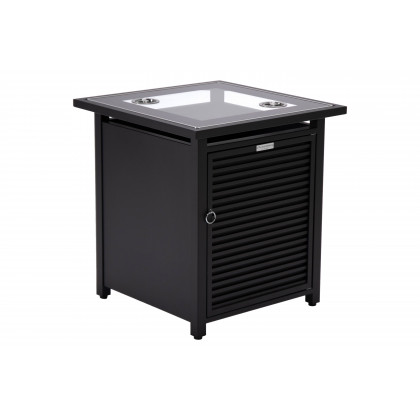 LeisureMod - Walbrooke Modern Round Tank Holder Table with Tempered Glass Top and Powder Coated Aluminum Slats Design