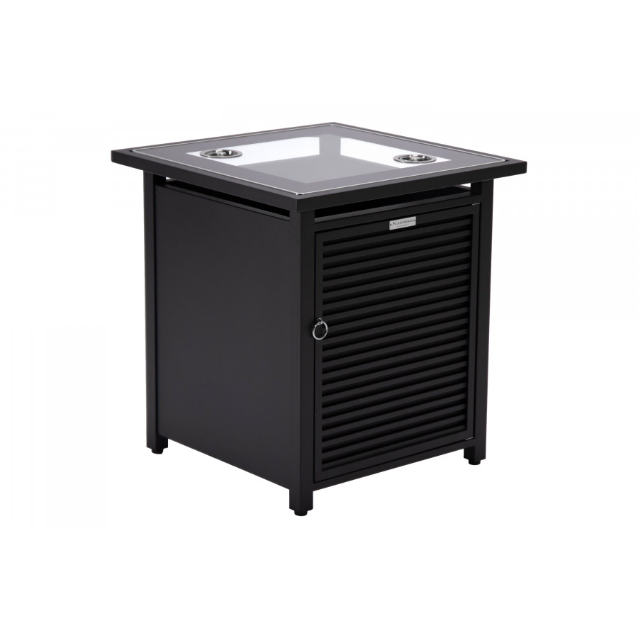 LeisureMod Walbrooke Modern Square Tank Holder Table with Tempered Glass Top and Powder Coated Aluminum Slats - Black