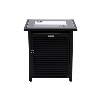 LeisureMod Walbrooke Modern Square Tank Holder Table with Tempered Glass Top and Powder Coated Aluminum Slats - Black