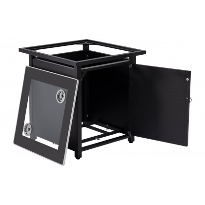 LeisureMod Walbrooke Modern Square Tank Holder Table with Tempered Glass Top and Powder Coated Aluminum Slats - Black