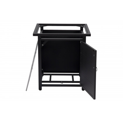 LeisureMod Walbrooke Modern Square Tank Holder Table with Tempered Glass Top and Powder Coated Aluminum Slats - Black