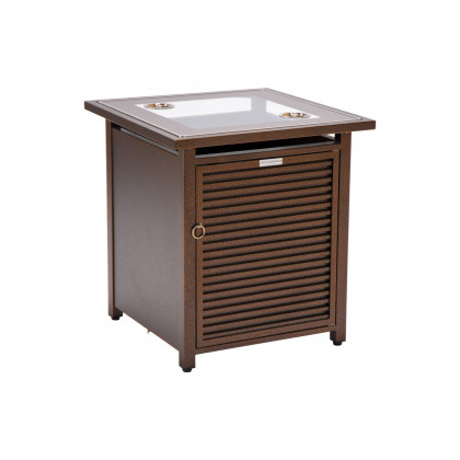 LeisureMod - Walbrooke Modern Round Tank Holder Table with Tempered Glass Top and Powder Coated Aluminum Slats Design