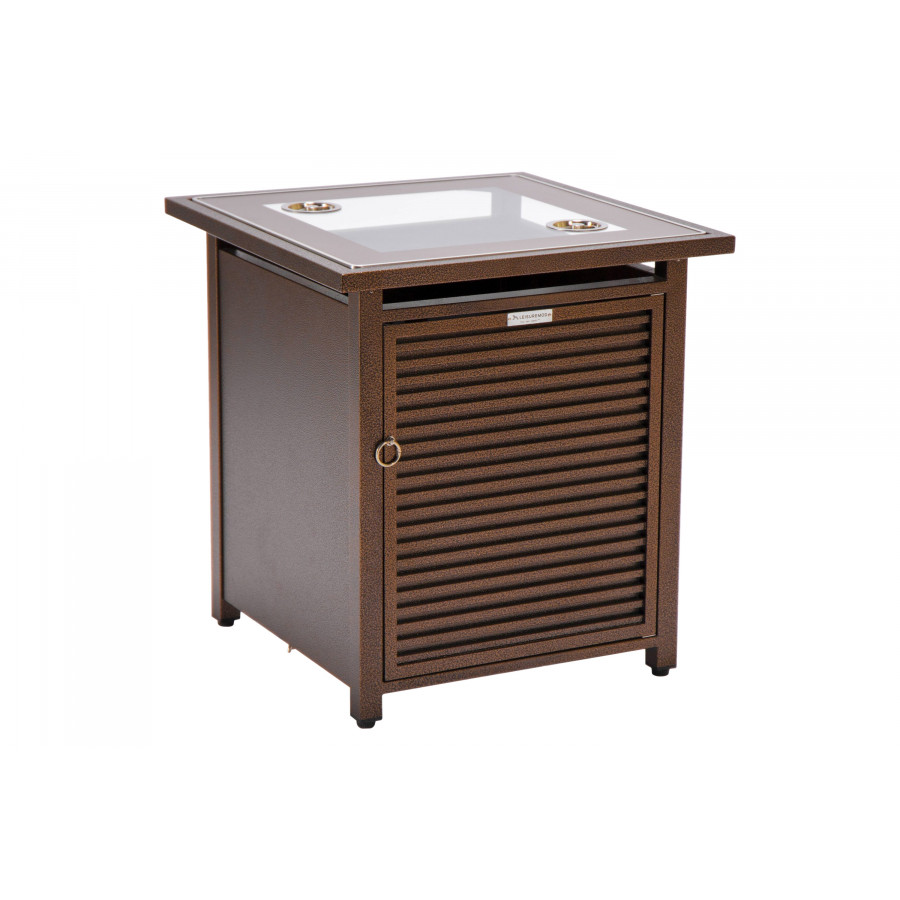 LeisureMod Walbrooke Modern Square Tank Holder Table with Tempered Glass Top and Powder Coated Aluminum Slats - Brown