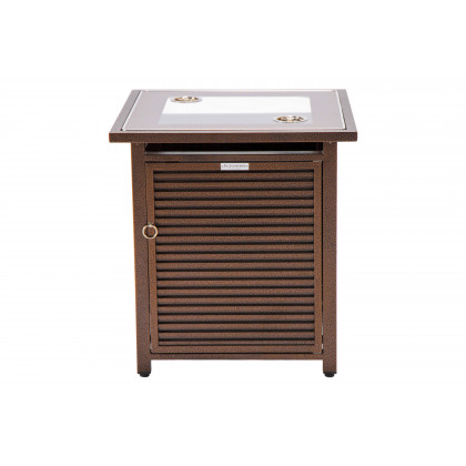 LeisureMod Walbrooke Modern Square Tank Holder Table with Tempered Glass Top and Powder Coated Aluminum Slats - Brown