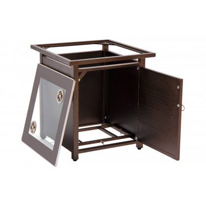 LeisureMod Walbrooke Modern Square Tank Holder Table with Tempered Glass Top and Powder Coated Aluminum Slats - Brown