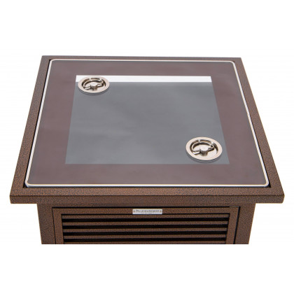 LeisureMod Walbrooke Modern Square Tank Holder Table with Tempered Glass Top and Powder Coated Aluminum Slats - Brown