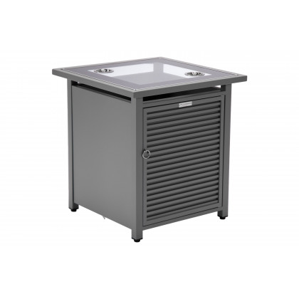 LeisureMod - Walbrooke Modern Round Tank Holder Table with Tempered Glass Top and Powder Coated Aluminum Slats Design