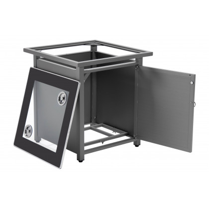 LeisureMod Walbrooke Modern Square Tank Holder Table with Tempered Glass Top and Powder Coated Aluminum Slats - Gray