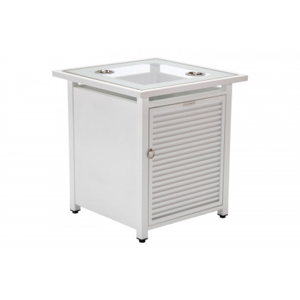 LeisureMod - Walbrooke Modern Round Tank Holder Table with Tempered Glass Top and Powder Coated Aluminum Slats Design